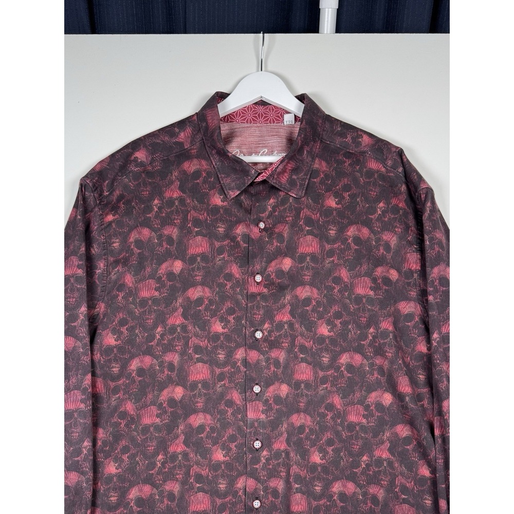 ROBERT GRAHAM Button Up Shirt Skulls Red Cotton - Men's 2XL